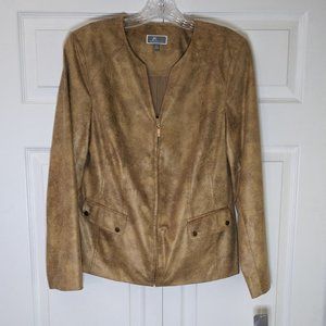 JM Collection- Camel Tan, Collarless, Animal Print Jacket- Size 6